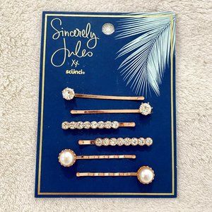 Scunci Sincerely Jules Rose Gold Tone Rhinestone Faux Pearl Bobby Pin Set NWT
